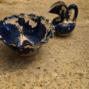 Handcrafted Blue and Cream Ceramic Set